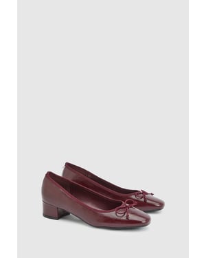 Gracie Faux Patent Leather Bow Detail Low Block Heel Court Shoes