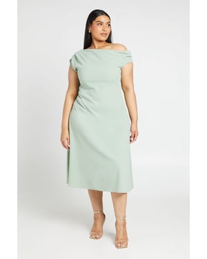 Plus Crepe Asymmetric Neck Skater Midi Dress