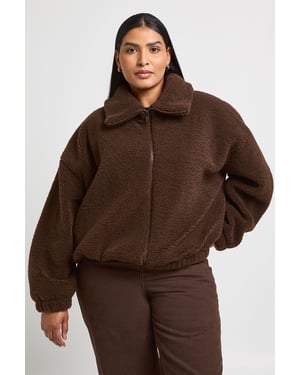 Plus Funnel Neck Teddy Bomber Jacket
