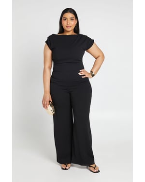 Plus Crepe Asymmetric Neck Drape Wide Leg Jumpsuit