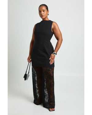 Plus Bengaline Longline Jumpsuit With Lace Wie Leg Trouser