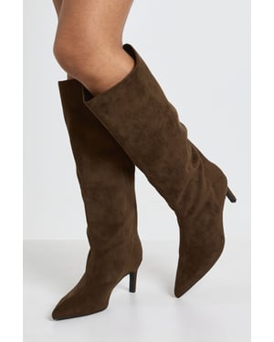 Wide Fit Knee High Column Stiletto Mid Boots