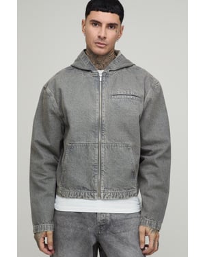 Tall Basic Boxy Oversized Zip Through Denim Hoodie
