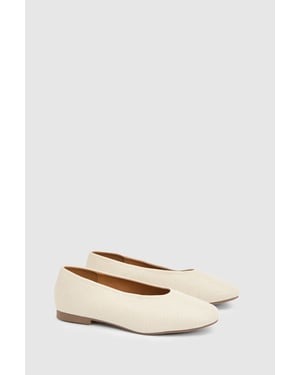 Angeline Faux Leather Woven Effect Round Toe Ballet Pumps