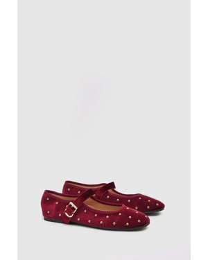 Jaz Velvet Studded Mary Jane Flats