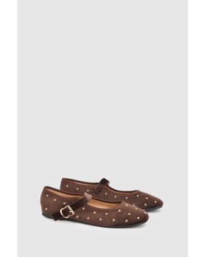 Jaz Velvet Studded Mary Jane Flats