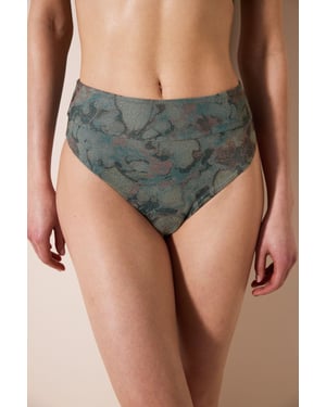 Hoogzijdige Bloemen Mesh Bikini Onderbroek