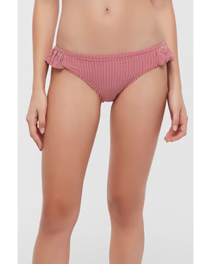 Striped Mid-Waist Frilly Hipster Bikini Bottoms