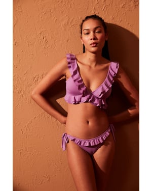 Lage taille Braziliaanse bikinislip met strik en ruffles