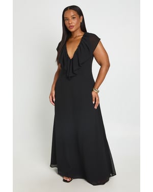 Plus Chiffon Ruffle Plunge Maxi Dress