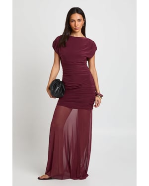 Ruched Bodice Asym Neck Maxi Dress