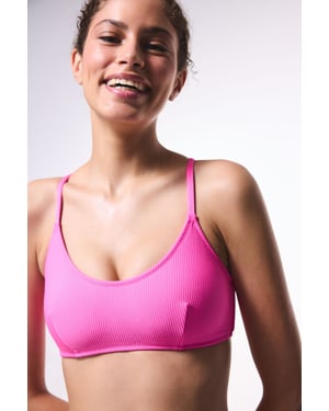 Geribbelde Omkeerbare Schouderband Bralette Bikini Top