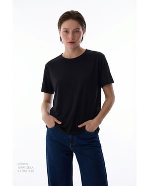 Overgedimensioneerde Lange Brei Crew Neck T-shirt
