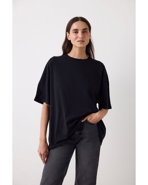 Oversized Cotton Blend Crew Neck T-Shirt