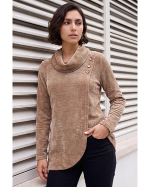 Chenille Cowl Neck Tunic Top