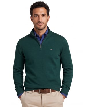 Trui Tommy Hilfiger half zip donkergroen gemeleerd