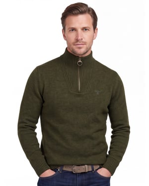 Trui Barbour half zip donkergroen gemêleerd