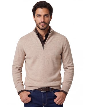 Casa Moda beige half-zip trui gemêleerd wol