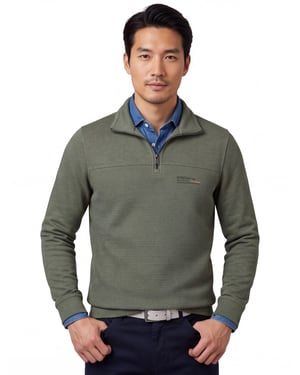 Casa Moda trui groen effen half zip