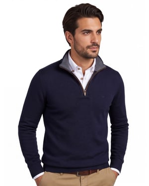 Casa Moda pullover half zip donkerblauw effen