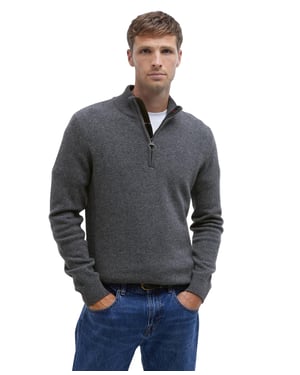 Barbour Holden trui half zip grijs gemêleerd wol