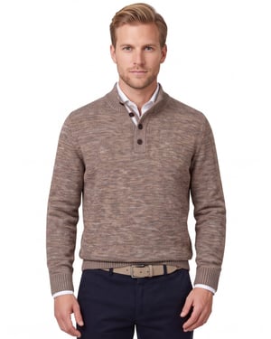 Fynch Hatton Buttoned Troyer trui bruin gemeleerd