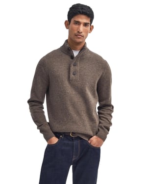 Barbour wollen half zip trui bruin gemêleerd