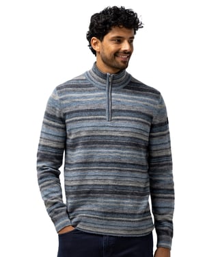 Trui State of Art blauw gestreept half zip