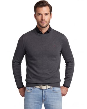 Tommy Hilfiger trui grijs gemêleerd katoen ronde hals