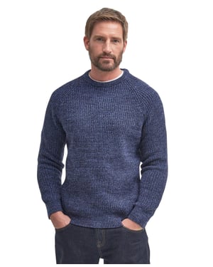 Barbour trui donkerblauw gemêleerd lamswol ronde hals