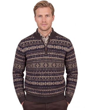 Fynch Hatton Half zip bruin patroon gebreid met print