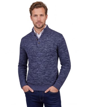 Fynch Hatton Buttoned Troyer trui donkerblauw
