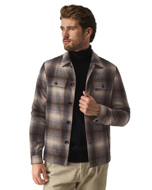 Overshirt State of Art wijde fit bruin geruit wol