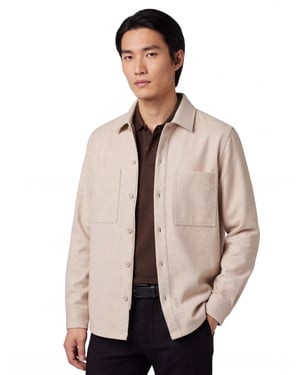 Boss overshirt beige normale fit effen