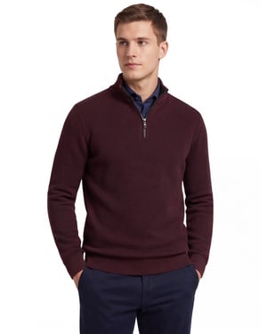 Casa Moda trui effen bordeaux half zip wijde fit