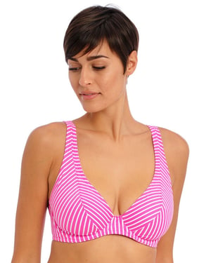 Freya Jewel Cove High Apex Bikini Top - Stripe Raspberry