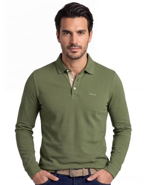 Poloshirt New Zealand groen pique lange mouw