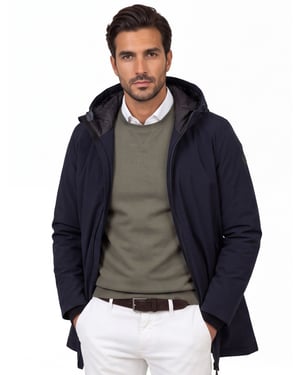winterjas People of Shibuya donkerblauw effen rits normale fit