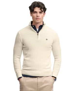 Trui Superdry half zip creme grof gebreid