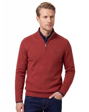 Fynch Hatton Troyer-zip rood katoen casual fit