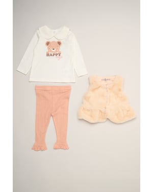 Faux Fur Gilet Set with Bear T-Shirt & Leggings
