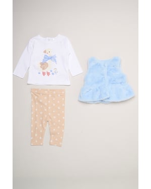 Faux Fur Gilet Set with Goose T-Shirt & Leggings