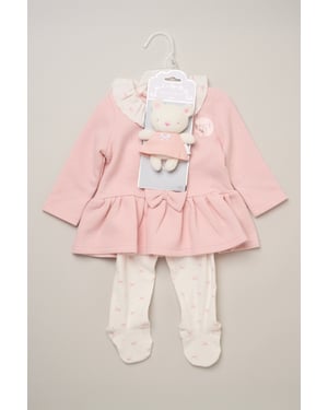 3 Piece Quilted Top and Legging Set with Plush Bear Toy