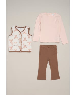 3 Piece Top, Borg Gilet and Flared Legging Set