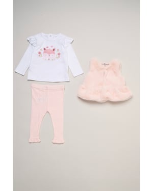 Faux Fur Gilet Set with Fox T-Shirt & Leggings
