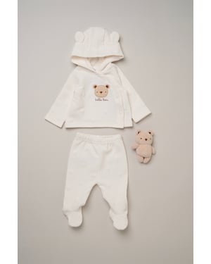 3 Piece Bear Quilted Jacket Outfit Set with Plush Toy