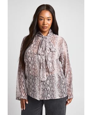Plus Snake Chiffon High Neck Scarf Blouse