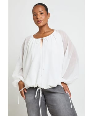 Plus Ruched Tie Front Balloon Sleeve Blouse