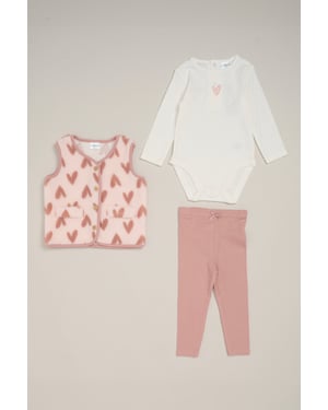3 Piece Bodysuit, Borg Gilet and Flared Legging Set