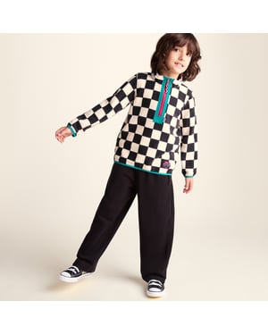 Brecknock Kids Shaun the Sheep Fleece Zip Neck - Woolly/Black Checkerboard